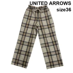 ◆ ユナイテッドアローズ UNITED ARROWS チェック柄イージーパンツ ワイドパンツ ベージュ ブラウン 毛混 36 S 7号 レディース S6A127