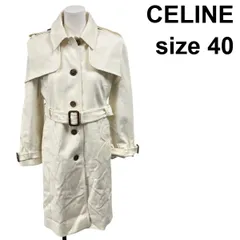 ●■ セリーヌ CELINE トレンチコート クラシック カジュアル 白 コットン 40 L レディース S6A120