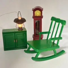 【初期 / 日本製】シルバニアファミリー 緑の家具セット【動作確認済 / 銅製ランプ】