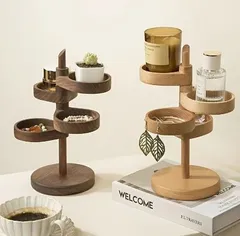 【新品?未使用】 小物ケース 木製 アクセサリーケース 丸形 ４段 ピアス ネックレス 指輪 ヘアアクセサリー 香水 アロマキャンドル 観葉植