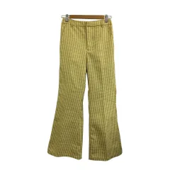 ローリーズファーム LOWRYS FARM パンツ フレア ロング ウエストゴム ギンガムチェック M 黄 ベージュ イエロー