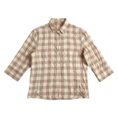 マドモアゼルノンノン Mademoiselle NONNON シャツ 七分袖 チェック柄 ボタン 綿 日本製 クリーム色 ベージュ系 Mサイズ 982951