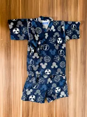 Disney ディズニー 甚平 キッズ110 和柄 紺系 綿100％ 中古