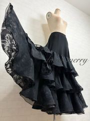 新品 豪華 ロング 社交ダンス スカート 黒 タンゴ パーティ クイック