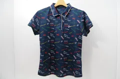 中古 レディース ビバハート VIVA HEART 半袖ポロシャツ 42(L) 紺 ネイビー ロゴ総柄