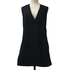 ザラ ZARA ベスト ジレ Vネック 無地 スリット ノースリーブ USA XS 黒 ブラック