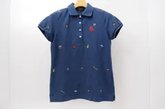 中古 レディース パーリーゲイツ PEARLY GATES 半袖ポロシャツ 0(S) 紺 ネイビー 鹿の子