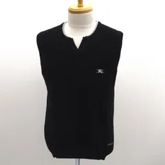 BURBERRY GOLF / バーバリーゴルフ ◆ニットベスト/ウール/ホース刺繍/ブラック/サイズLL BFT58-300-09 【メンズ/MEN/男性/ボーイズ/紳士】 メンズファッション【中古】 