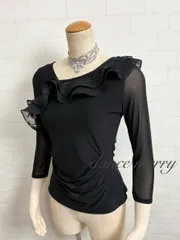 新品　豪華　社交ダンス　黒　フリル　トップス　ワルツ　パーティ　タンゴ　ミニデモ　2305