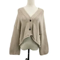アーバンリサーチ ドアーズ URBAN RESEARCH DOORS カーディガン ニット Vネック ショート クロップド ローゲージ 長袖 One ベージュ