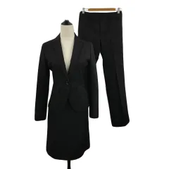 エムエフエディトリアル m.f.editorial セットアップ 3点セット ジャケット テーラード シングル 長袖 パンツ ストレート ロング センタープレス スカート タイト 膝丈 ストライプ S 黒 ブラック