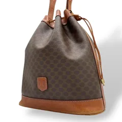 CELINE セリーヌ マカダム 巾着 ショルダーバッグ PVC レザー ブラウン ゴールド金具 ヴィンテージ K9