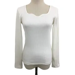 アズールバイマウジー AZUL by moussy カットソー プルオーバー ハートネック リブ 長袖 S 白 ホワイト