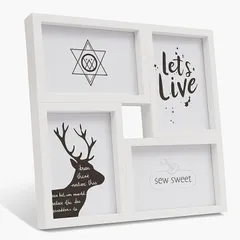 MORY TRADE morytrade 絵はがきサイズ フォトフレーム 4連 壁掛け 卓上 両用 北欧風 写真立て モノトーンインテリア (ホワイト)