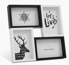 MORY TRADE morytrade 絵はがきサイズ フォトフレーム 4連 壁掛け 卓上 両用 北欧風 写真立て モノトーンインテリア (モノトーンミックス)