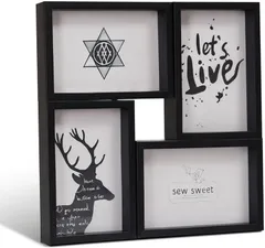 MORY TRADE morytrade 絵はがきサイズ フォトフレーム 4連 壁掛け 卓上 両用 北欧風 写真立て モノトーンインテリア (ブラック)