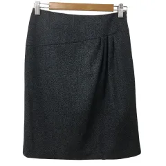 インディヴィ INDIVI スカート タイト ひざ丈 タック 38 黒 白 ブラック ホワイト