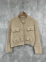 BLUE EAST ショート丈 ノーカラーニットジャケット カーディガン ベージュ ◆■ レディース