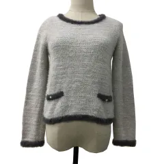 プロポーション ボディドレッシング PROPORTION BODY DRESSING セーター ニット プルオーバー ラウンドネック ラメ シャギー ナイロン パール 無地 長袖 FR グレー