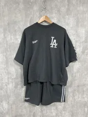 MLB ドジャース 刺繍 ロゴ 半袖 セットアップ sizeL/黒 ■◆ メンズ
