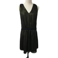 コントワーデコトニエ COMPTOIR DES COTONNIERS ワンピース Iライン Vネック ひざ丈 ラメ ノースリーブ 2 金 黒 ゴールド ブラック