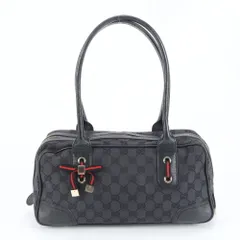 美品 グッチ GGキャンバス プリンシー 161720 レザー ハンドバッグ トート 本革 ブラック 黒 レディース MUM DH8-7【中古】