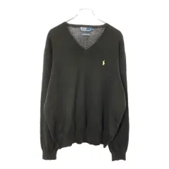 Polo by Ralph Lauren ポロ ラルフローレン Vネック コットンニット セーター ブラック(メンズ L)中古 古着 X0293