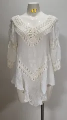 白クロシェレイ ブラウス 7分 77 *1-28