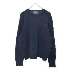 Polo by Ralph Lauren ポロ ラルフローレン コットン ケーブルニット セーター ネイビー(メンズ XL)中古 古着 X0416
