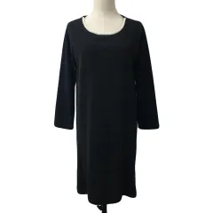 ハッシュアッシュ HusHusH ワンピース Iライン ミニ ラウンドネック 切替 レース ビーズ 長袖 L 黒 紺 ブラック ネイビー