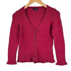 美品 ROPE' ロペ 無地 秋冬 AW カーディガン コットン ワインレッド レディース M【古着】【中古】【送料無料】