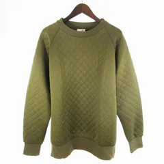 CACUMA カクマ U ウェーブ キルト スウェット シャツ エルボーパッチ L カーキ グリーン トップス