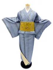 洗える着物 袷 小紋 ポリエステル 着物単品 プレタ着物 仕立て上がり レディース 洗える キモノ あわせ 古典 カジュアル お洒落着 お稽古着などに最適 洗える着物 袷 小紋 Lサイズ 水色地 縦縞柄 No.50