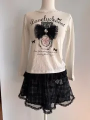 姫ギャル ラブリー Tシャツ + チェックフリル スカート セット
