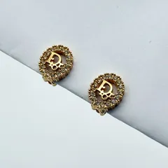 美品 Dior ロゴ オーバル ラインストーン イヤリング ゴールド 2個1組 クリスチャン ディオール Christian Dior ヴィンテージ