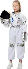 sac taske 宇宙服 コスプレ 宇宙飛行士 キッズ 子供 仮装 ハロウィン ジャンプスーツ ３点セット (ホワイト,  130～140cm)