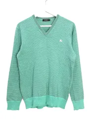 バーバリーブラックレーベル BURBERRY BLACK LABEL Vネック ニット ボーダー 3 グリーン 緑 コットン 長袖 トップス