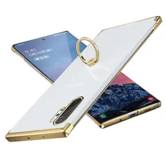 新品 E Segoi Samsung Galaxy Note 10 Plus ケース リング付き メッキ加工 落下防止 スタンド機能 透明 PC おしゃれ 薄型 軽量 一体型 耐衝撃 全面保護カバー (Galaxy Note 10 Plus ゴールド)