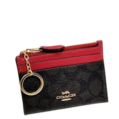コーチ 財布 レディース COACH コインケース シグネチャー ミニ スキニー ID ケース ポーチ CW870 IMYLY ウォルナット×トゥルーレッド