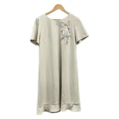 ローズティアラ ワンピース サイズ42 L レディース美品  - アイボリー×グレーベージュ クルーネック/半袖/ロング/パール/リボン