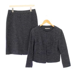 セオリーリュクス theory luxe セットアップ ノーカラージャケット アウター ショート丈 タイトスカート ひざ丈 ツイード 40 紺 ネイビー /BB