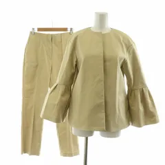 ミラオーウェン Mila Owen 23SS フレアタックスリーブジャケット パンツSET UP カジュアルスーツ セットアップ 2点セット 上下 スラックス ノーカラー 袖フレア 1 ベージュ 09WFO231001 /NQ ■MU