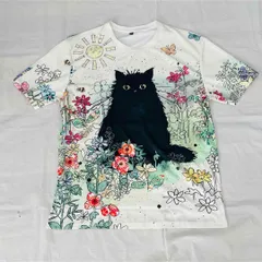 黒ネコTシャツ（Ｌサイズ/ＸＬサイズ)春夏秋半袖ゆったりおおきめオーバーサイズ猫Ｔ