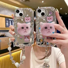 iPhone 16 Pro ケース 立体 波 メッキ 可愛い 猫 スマホケース iPhone XR 鏡面 キラキラ ソフトケース