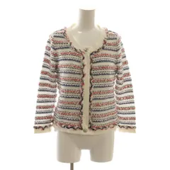 ルネ Rene ニットジャケット カーディガン 36 白 ホワイト マルチカラー ストライプ柄 ノーカラー 長袖 /AG ■OS