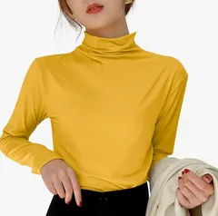 レディース 長袖タートルネック Tシャツ、タートルネック セーターカラー、ラウンドネック、無地