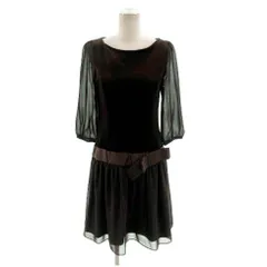 ブリジット BRIGITTE ワンピース フォーマル 七分袖 シースルースリーブ ベロア 切替え リボン ミディ丈 ブラウン 茶 9