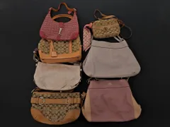 COACH コーチ バッグ 本革 レザー キャンバス シグネチャー 7点 セット まとめ ベージュｘ赤ｘピンク ■■◎レディース