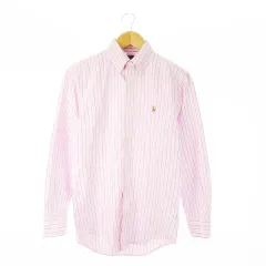 ラルフローレン RALPH LAUREN ボタンダウンシャツ オックスフォード 長袖 ポニーロゴ刺繍 ワンポイント ストライプ XS ピンク /CK15 ■GY44