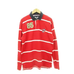 トミーヒルフィガー TOMMY HILFIGER ラガーシャツ 長袖 ワッペン ボーダー コットン L 赤 レッド /AH13